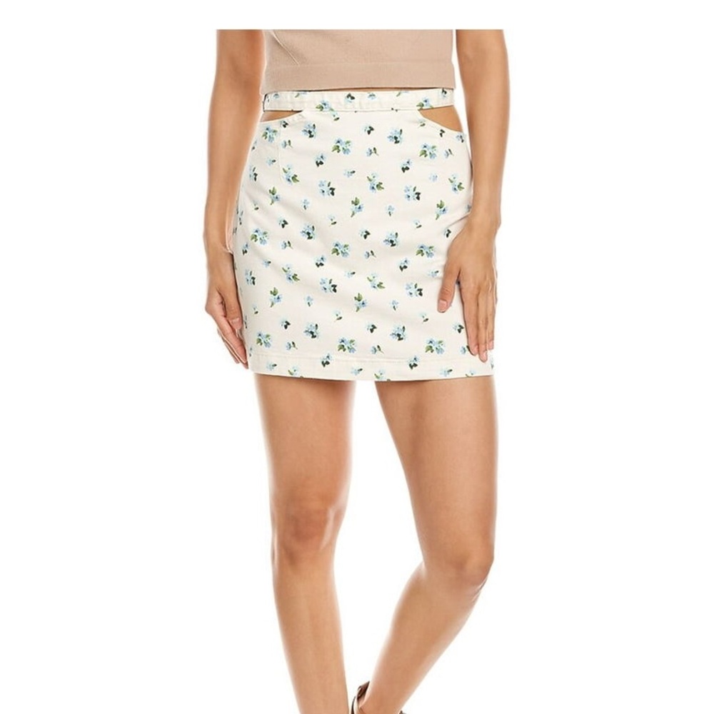 We Wore What Cutout Floral Print Mini Skirt Cream XL $69 Chic Preppy NWT Cotton